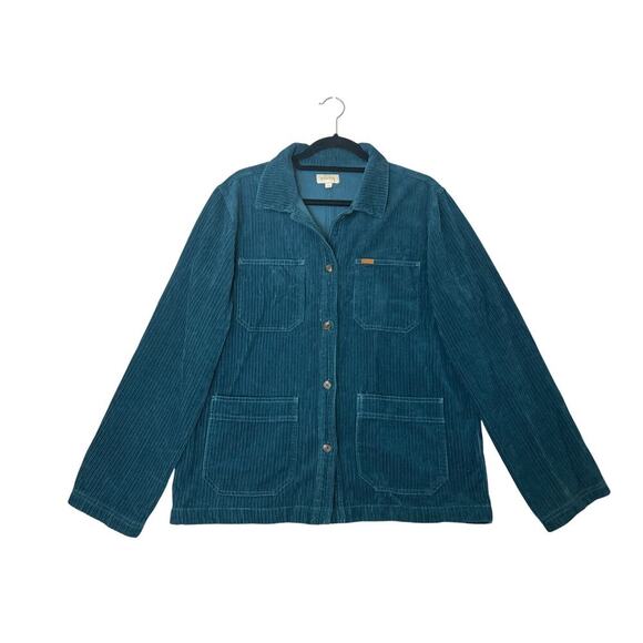 Brixton Survey Chore Coat Women's L Teal Blue Corduroy Pockets Shacket Fall - Picture 2 of 9